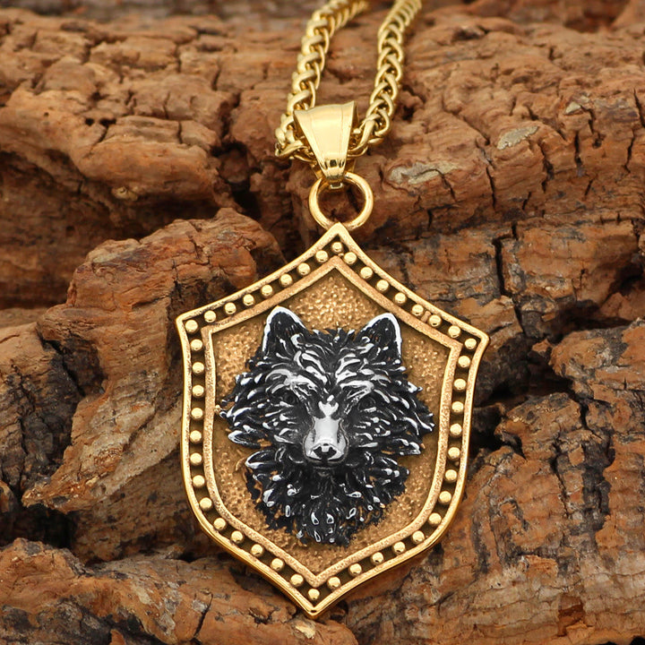 WorldNorse Wolf Head Shield Necklace