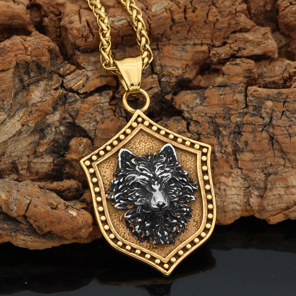 WorldNorse Wolf Head Shield Necklace