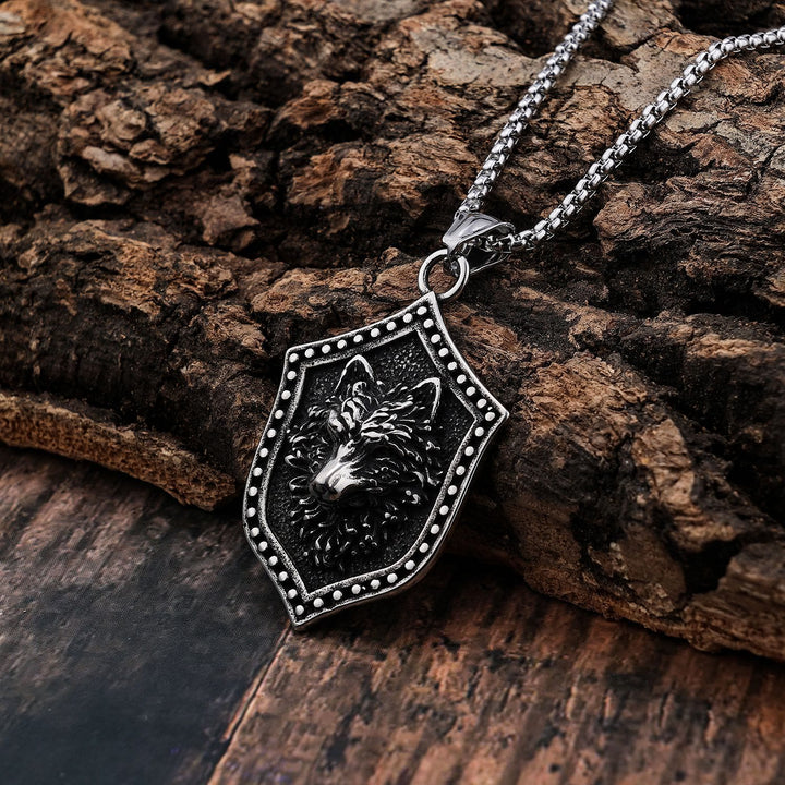 WorldNorse Wolf Head Shield Necklace