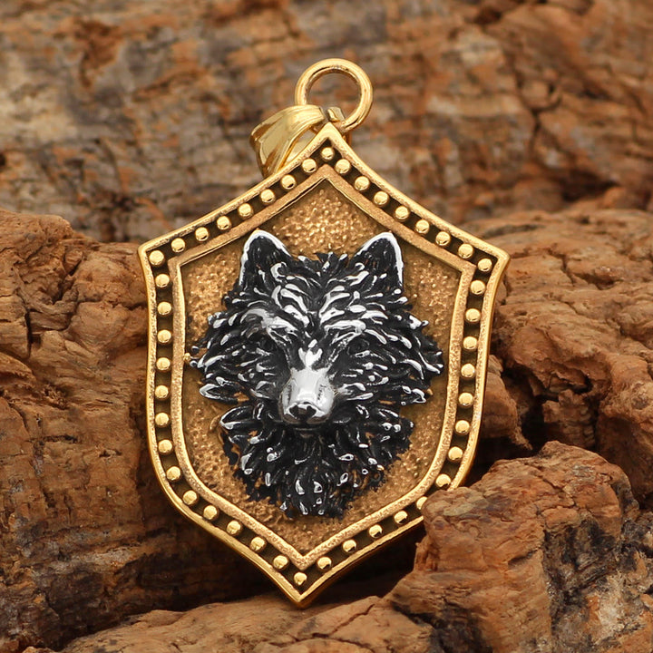 WorldNorse Wolf Head Shield Necklace