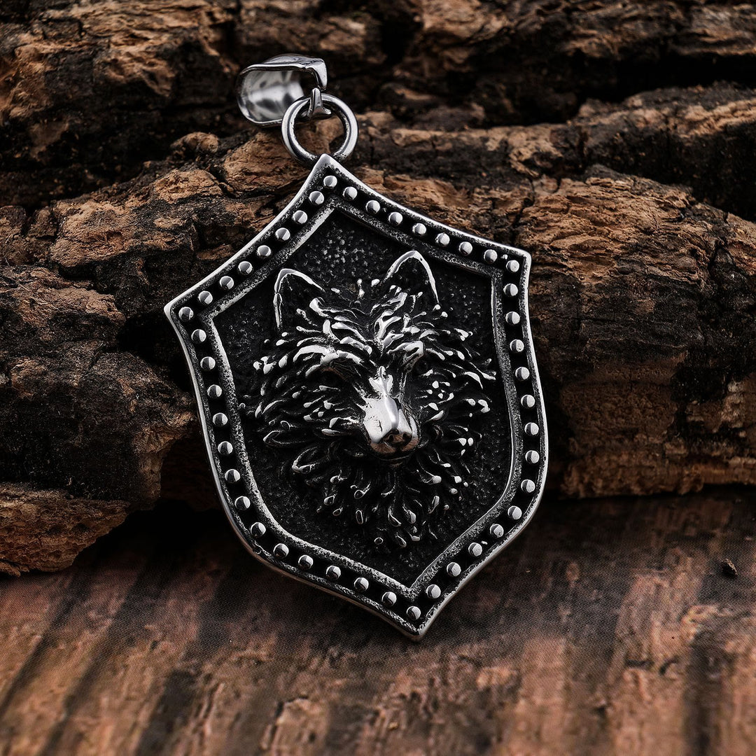 WorldNorse Wolf Head Shield Necklace