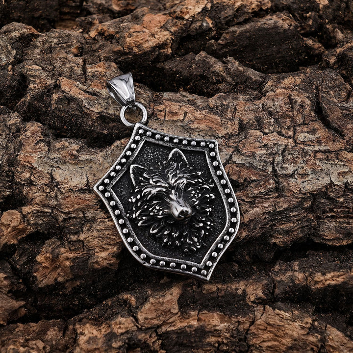 WorldNorse Wolf Head Shield Necklace