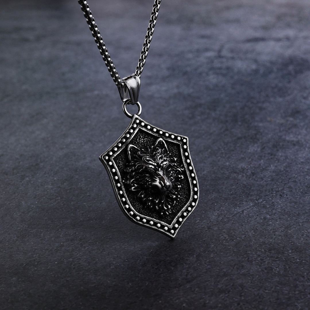 WorldNorse Wolf Head Shield Necklace