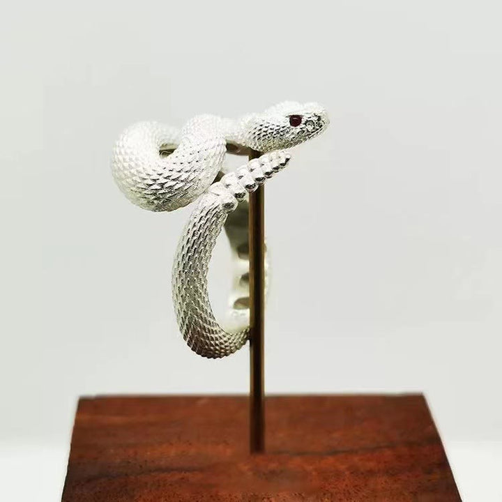 WorldNorse Vintage Rattlesnake Adjustable Ring - White#Mouth Closed - image 7