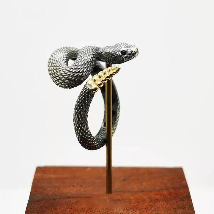 WorldNorse Vintage Rattlesnake Adjustable Ring - Black & Gold Tail#Mouth Closed - image 10