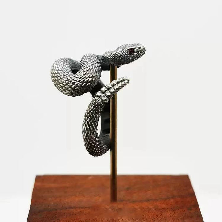 WorldNorse Vintage Rattlesnake Adjustable Ring - Black#Mouth Closed - image 5