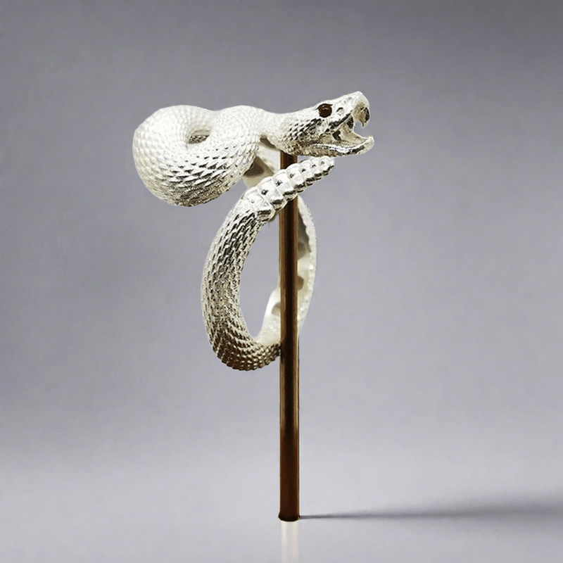 WorldNorse Vintage Rattlesnake Adjustable Ring - White#Mouth Opened - image 1