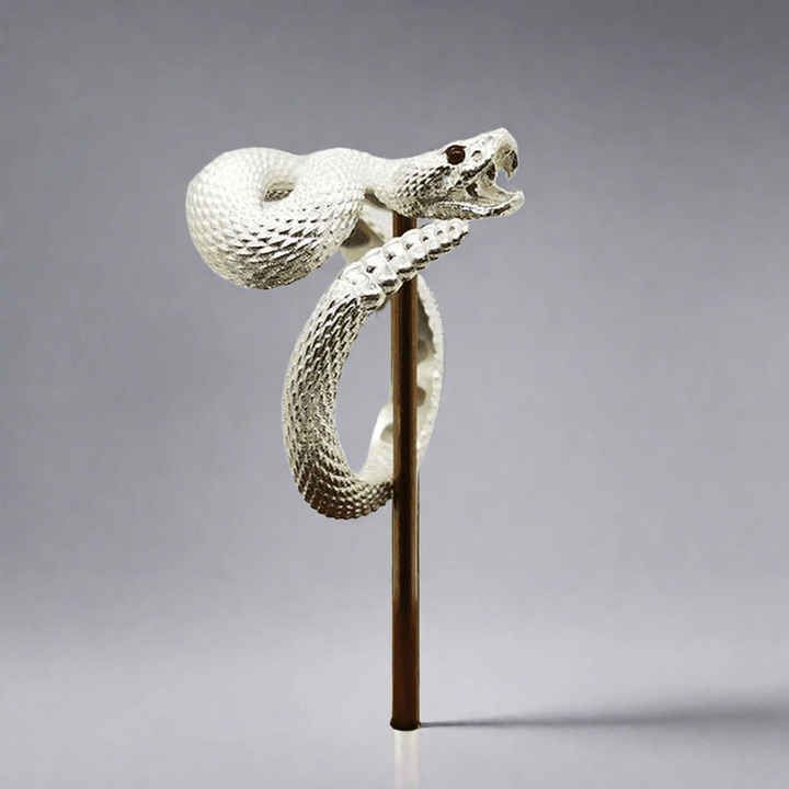 WorldNorse Vintage Rattlesnake Adjustable Ring - White#Mouth Opened - image 1