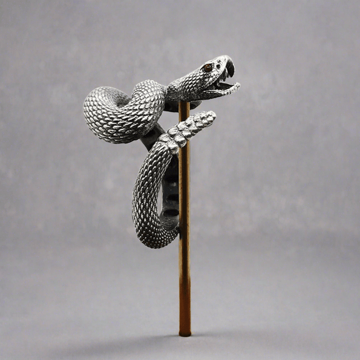 WorldNorse Vintage Rattlesnake Adjustable Ring - Black#Mouth Opened - image 0