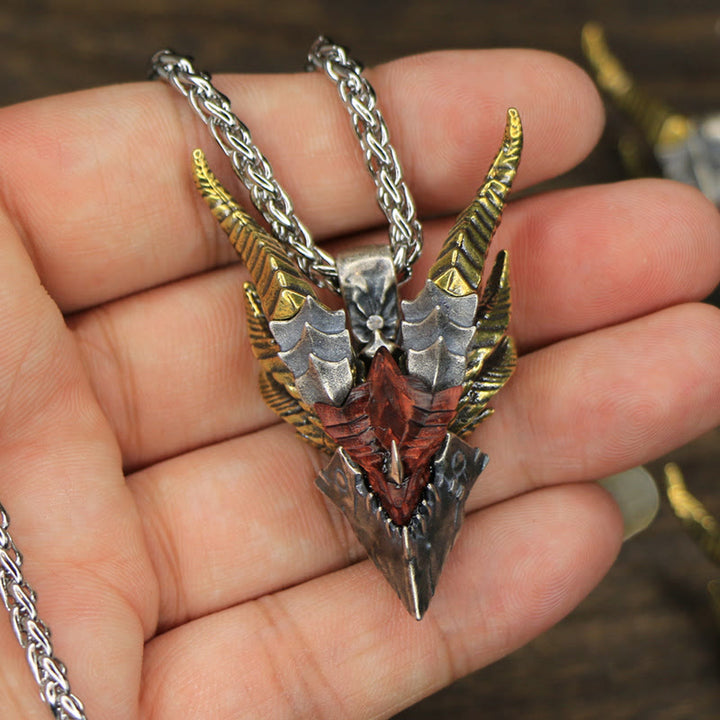 WorldNorse Retro Evil Dragon Necklace - Silver & Gold - image 0