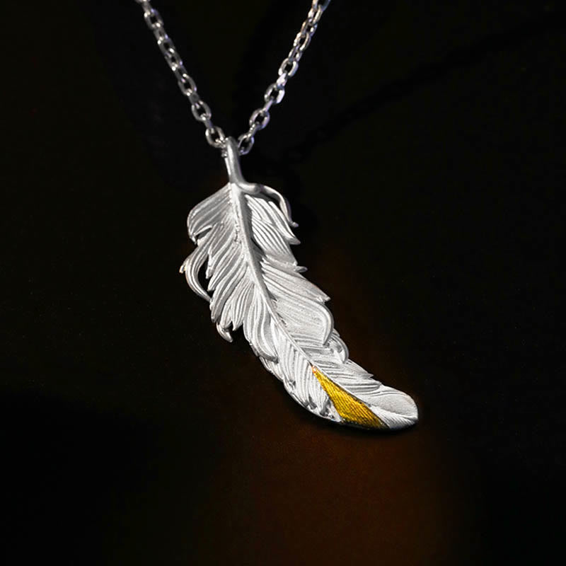 WorldNorse Handcrafted 999 Silver Feather Necklace - White - With 55cm Silver King Chain - image 1