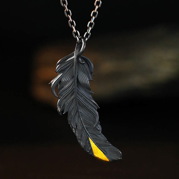WorldNorse Handcrafted 999 Silver Feather Necklace - Black - With 55cm Silver King Chain - image 6