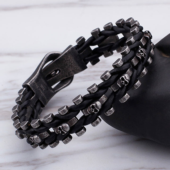 WorldNorse Skull Black Leather Rope Bracelet - image 11
