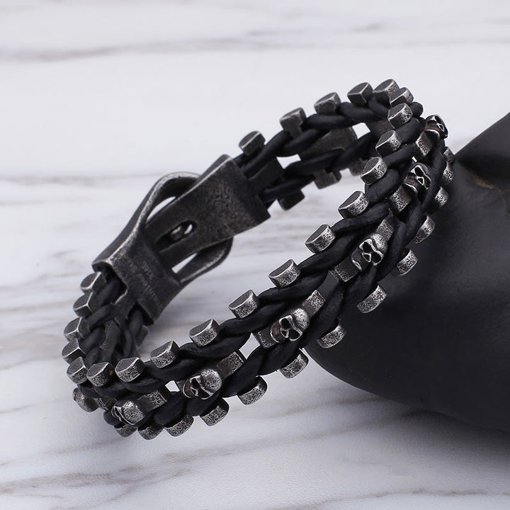 WorldNorse Skull Black Leather Rope Bracelet - image 12