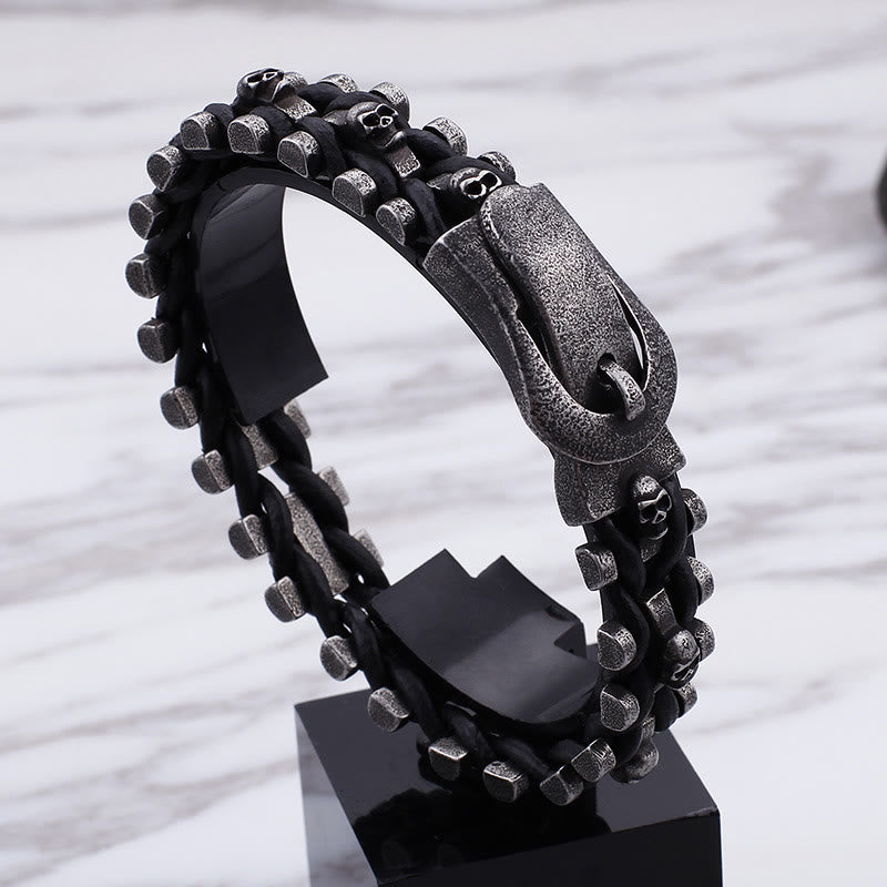 WorldNorse Skull Black Leather Rope Bracelet - image 4
