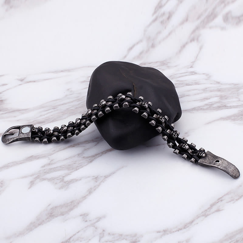 WorldNorse Skull Black Leather Rope Bracelet - image 10