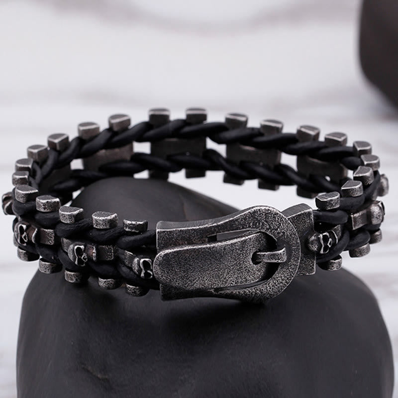 WorldNorse Skull Black Leather Rope Bracelet - image 3