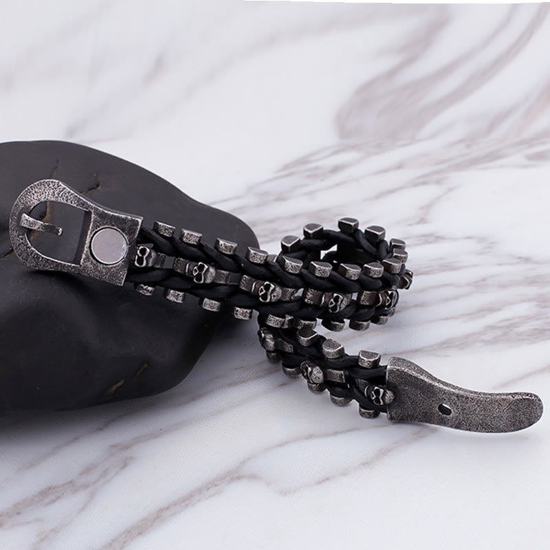 WorldNorse Skull Black Leather Rope Bracelet - image 9