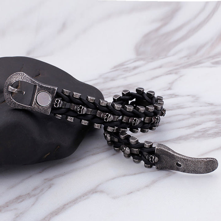 WorldNorse Skull Black Leather Rope Bracelet - image 9