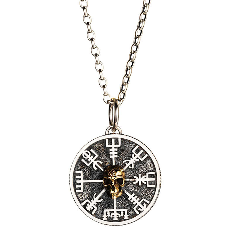 WorldNorse 925 Sterling Silver Vegvisir Skull Necklace