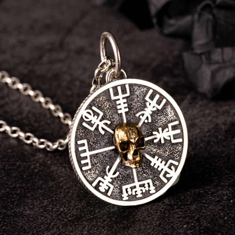 WorldNorse Handcrafted 925 Silver Vegvisir Skull Necklace - With Chain - image 0
