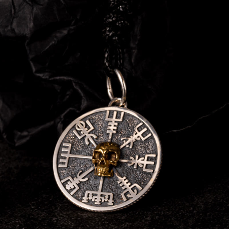 WorldNorse Handcrafted 925 Silver Vegvisir Skull Necklace - With Wax Rope - NO THANKS - image 3