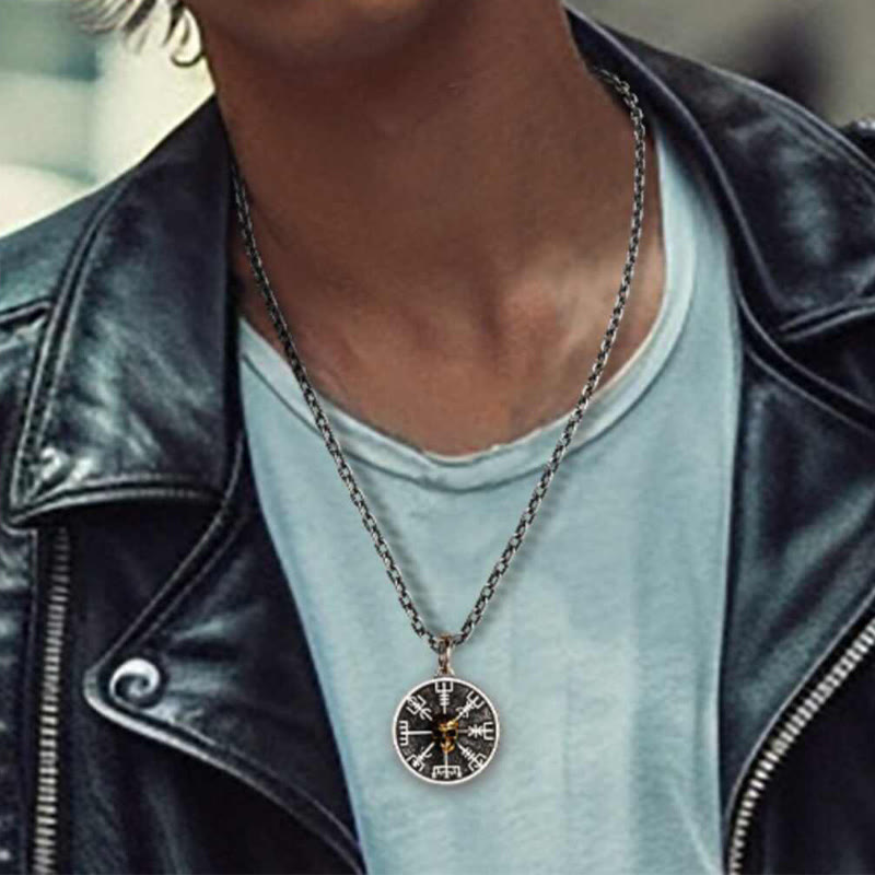 WorldNorse Handcrafted 925 Silver Vegvisir Skull Necklace - image 1