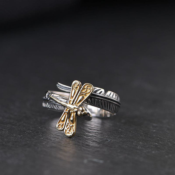 WorldNorse Feather With Gold Dragonfly Ring