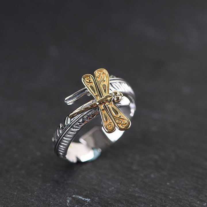 WorldNorse Feather With Gold Dragonfly Ring