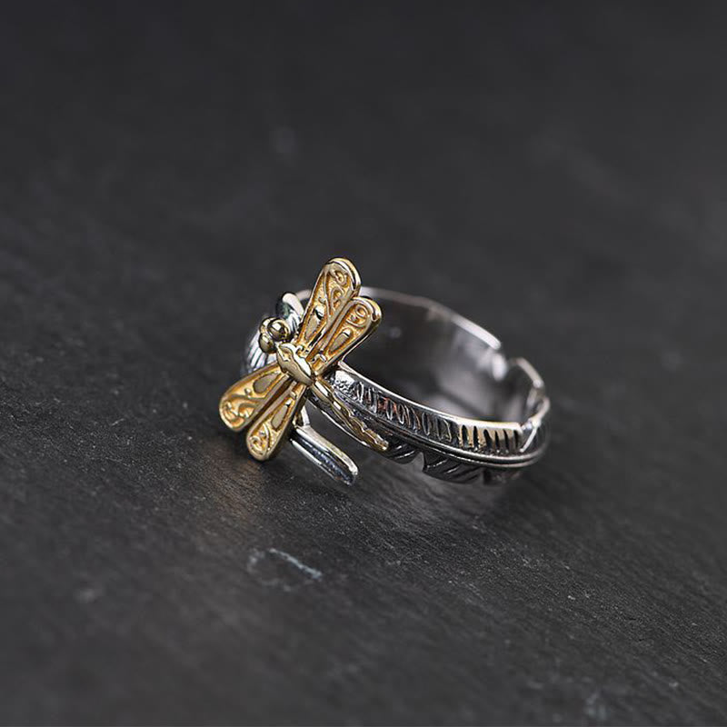 WorldNorse Feather With Gold Dragonfly Ring