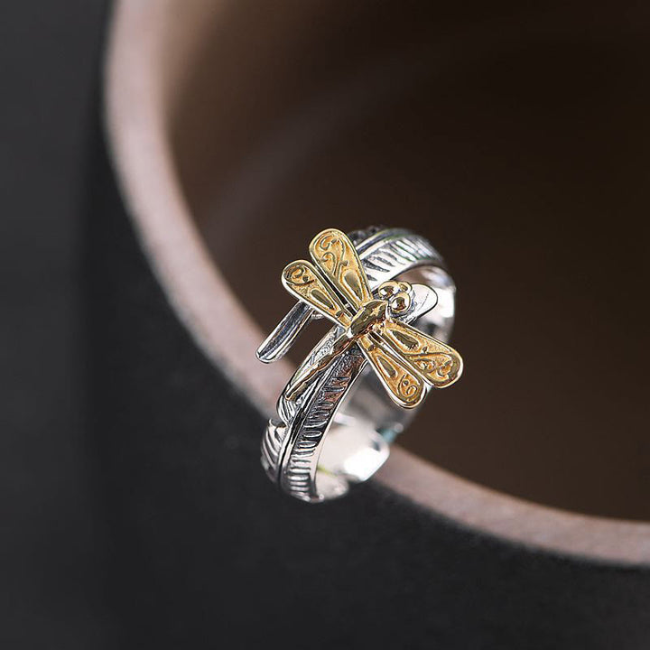 WorldNorse Feather With Gold Dragonfly Ring