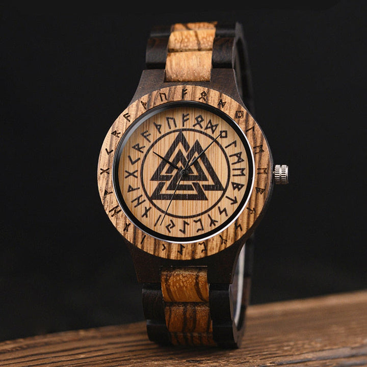 WorldNorse Valknut With Rune Wooden Watch