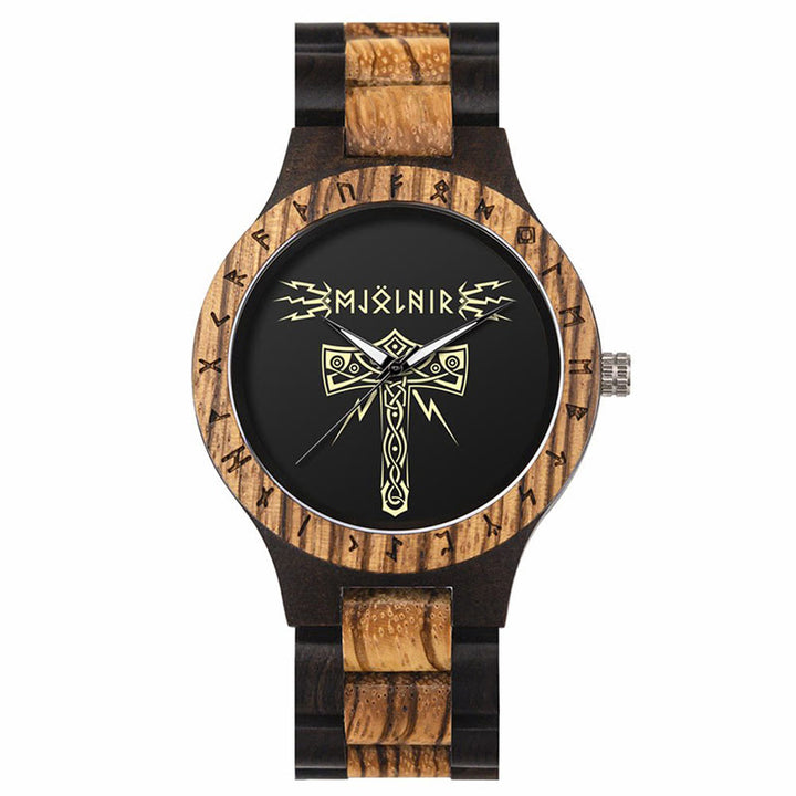 WorldNorse Mjolnir With Rune Wooden Watch