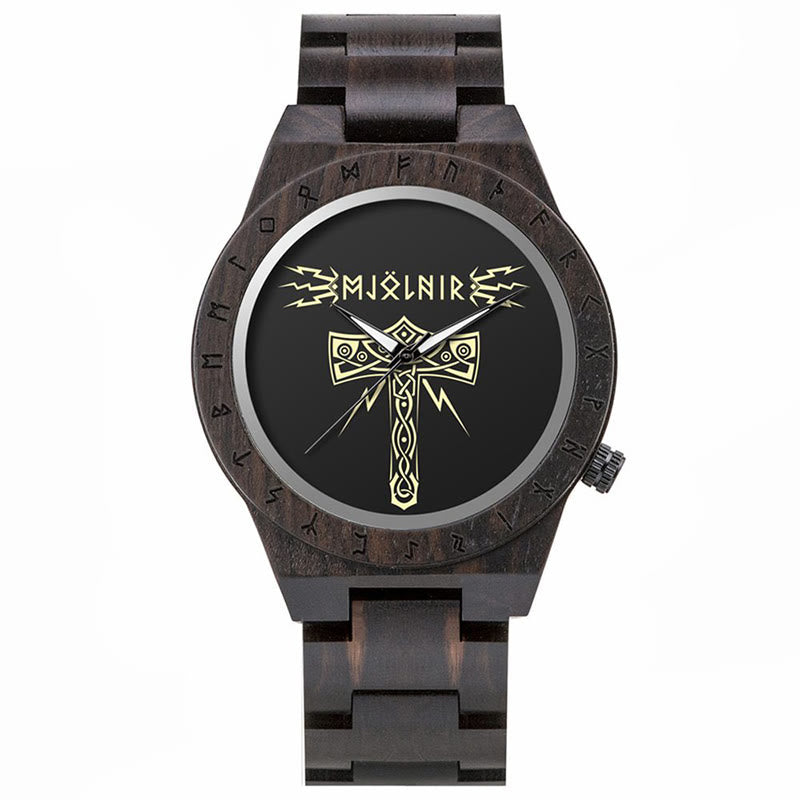 WorldNorse Mjolnir With Rune Wooden Watch