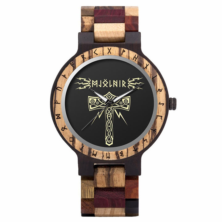 WorldNorse Mjolnir With Rune Wooden Watch