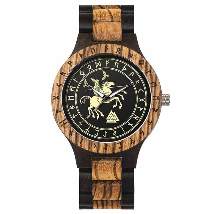 WorldNorse Valknut With Raven Wooden Watch