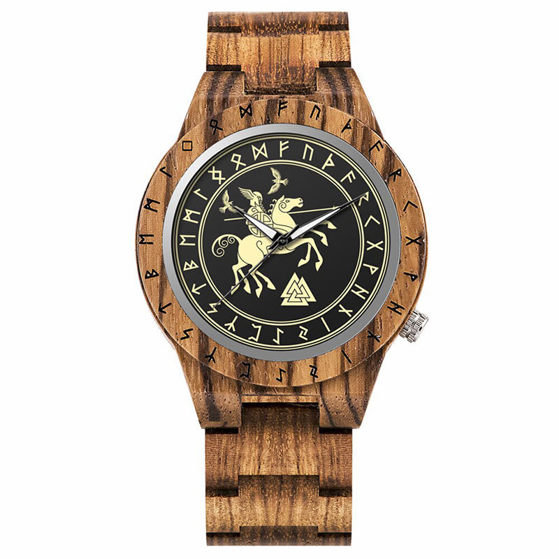 WorldNorse Valknut With Raven Wooden Watch