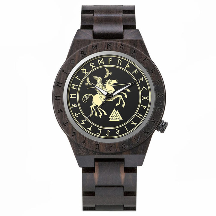 WorldNorse Valknut With Raven Wooden Watch