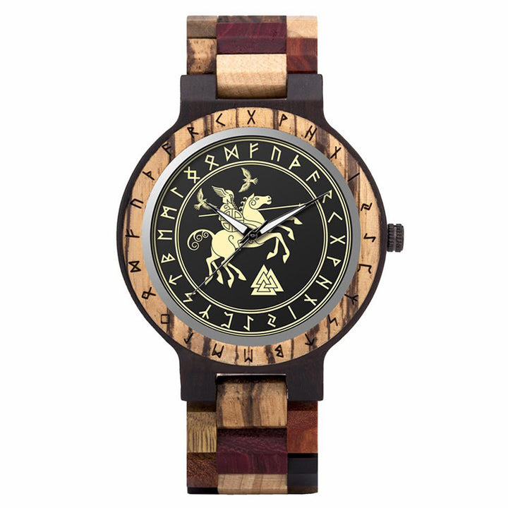 WorldNorse Valknut With Raven Wooden Watch