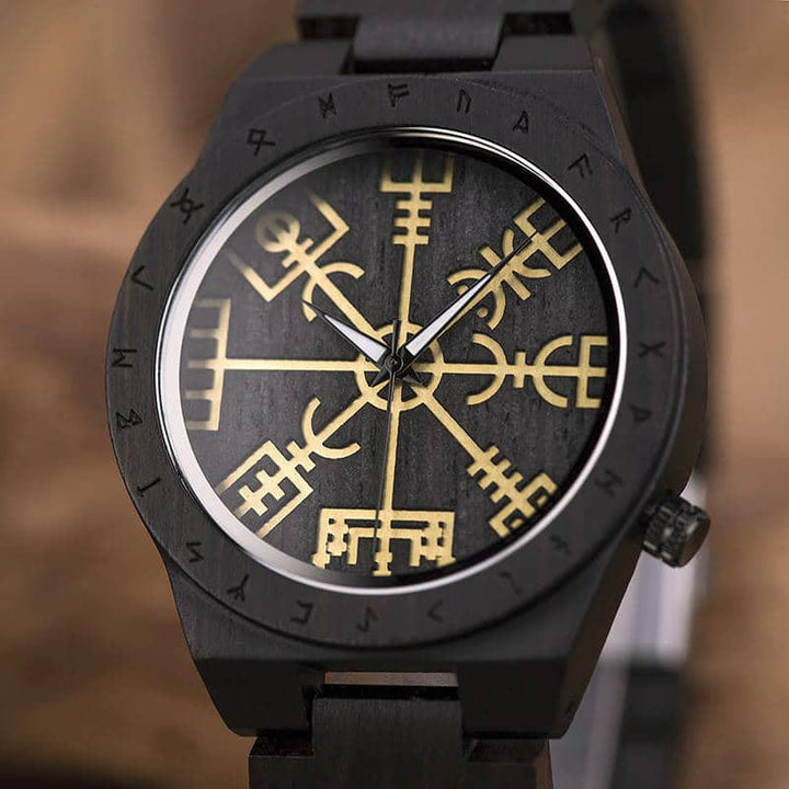 WorldNorse Vegvisir Helm Of Awe Wooden Watch