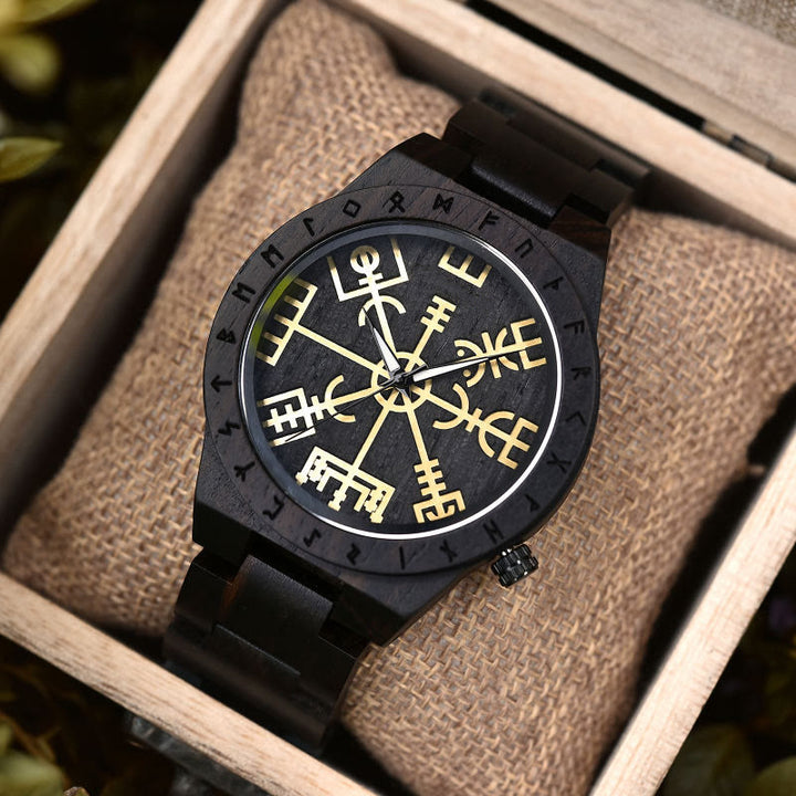 WorldNorse Vegvisir Helm Of Awe Wooden Watch