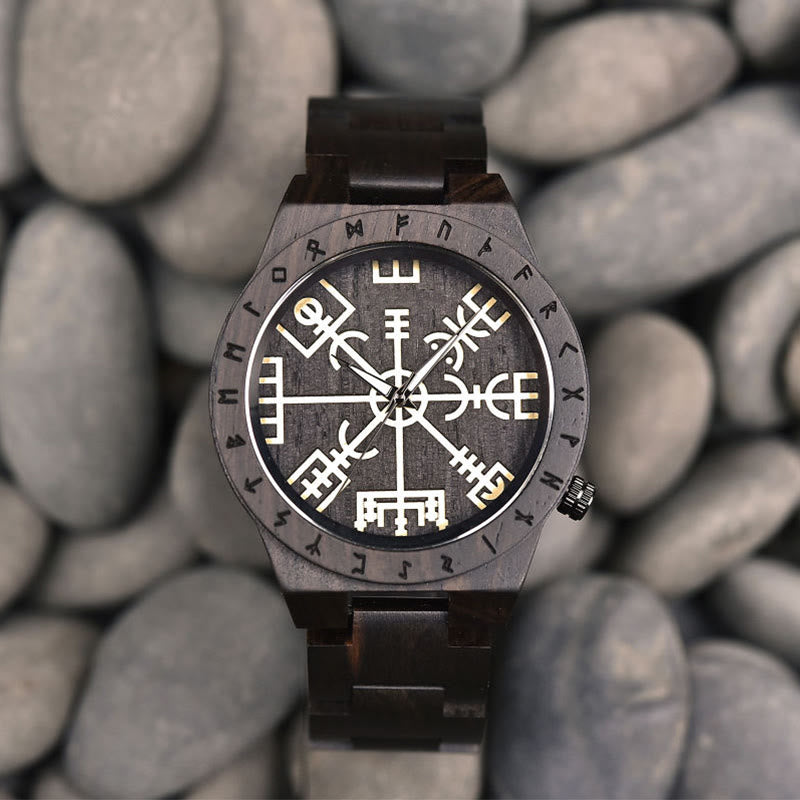 WorldNorse Vegvisir Helm Of Awe Wooden Watch