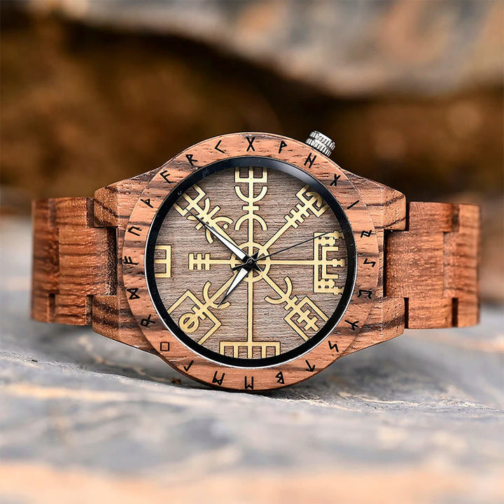 WorldNorse Vegvisir Helm Of Awe Wooden Watch