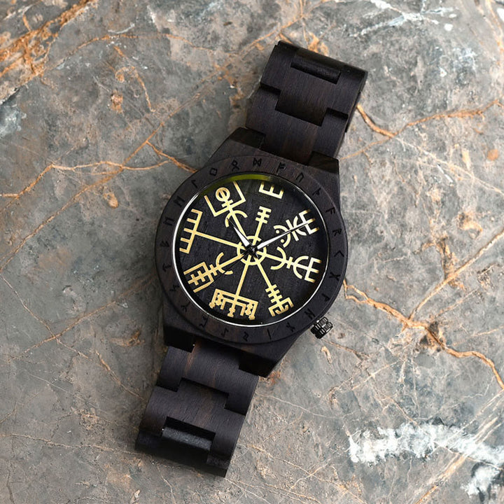 WorldNorse Vegvisir Helm Of Awe Wooden Watch