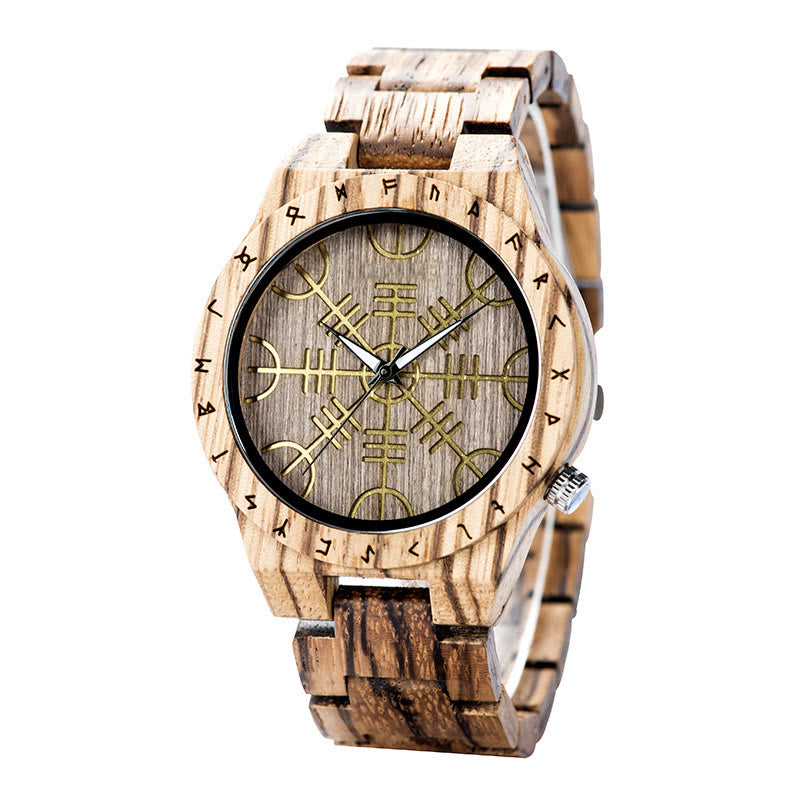 WorldNorse Vegvisir Helm Of Awe Wooden Watch