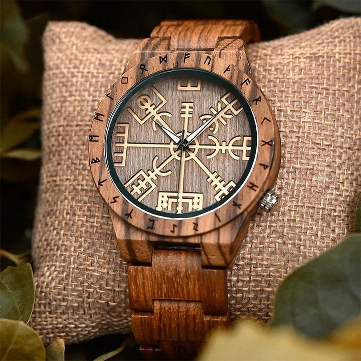 WorldNorse Vegvisir Helm Of Awe Wooden Watch