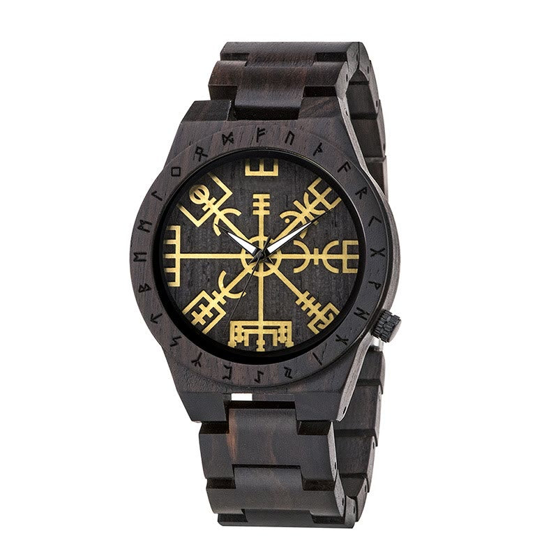 WorldNorse Vegvisir Helm Of Awe Wooden Watch