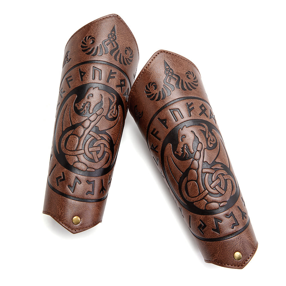 WorldNorse Dragon With Rune Eco Leather Arm Bracers