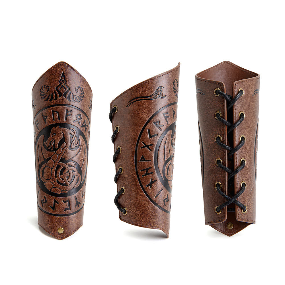 WorldNorse Dragon With Rune Eco Leather Arm Bracers