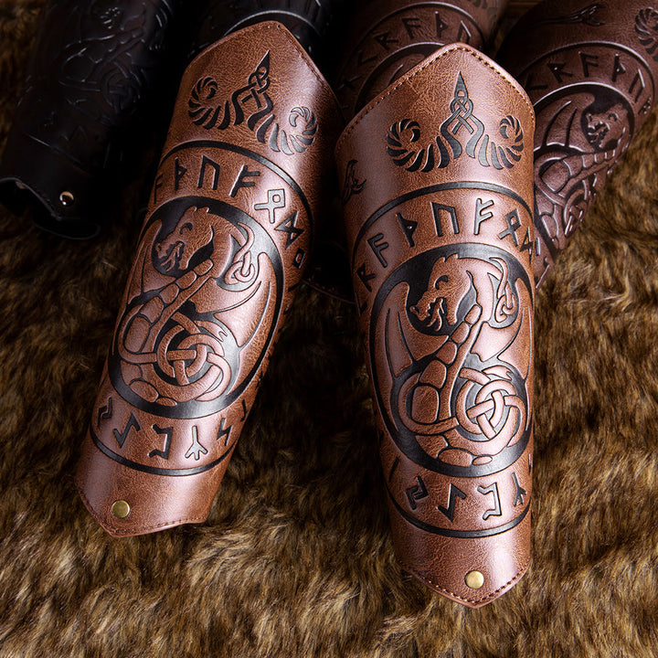 WorldNorse Dragon With Rune Eco Leather Arm Bracers